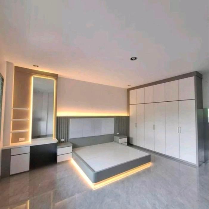 set kamar tidur full hpl minimalis dengan desain modern dan fungsional