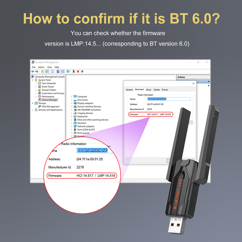 USB BT Adapter for PC BT Receiver & Transmitter Reconnect 7 Devices Simultaneously for