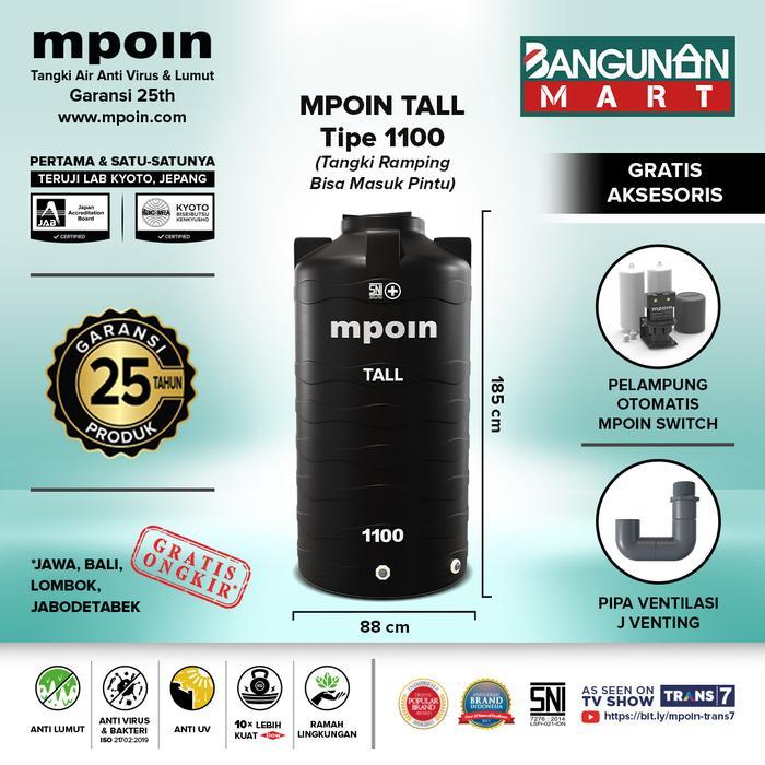 Toren Tangki Air MPOIN Tall Wave 1100 Kapasitas 1100 Liter