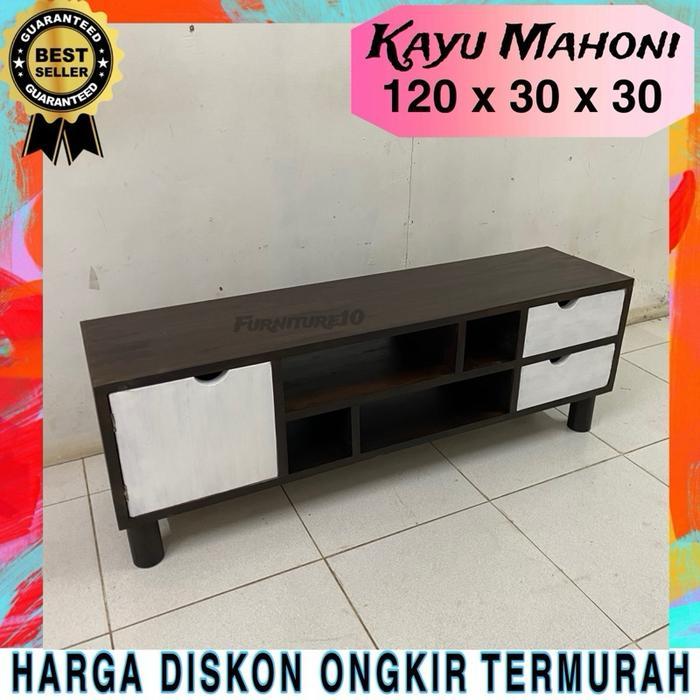 Meja Tv Laci Modern Kayu Mahoni Furniture Minimalis 120Cm Tbk