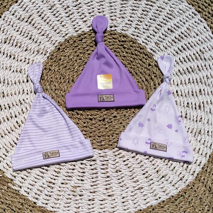 Isi 3 Pcs Topi Bayi Baru Lahir/Kupluk Bayi Newborn/Ciput Penutup Pelindung Kepala Bayi Seri Ungu
