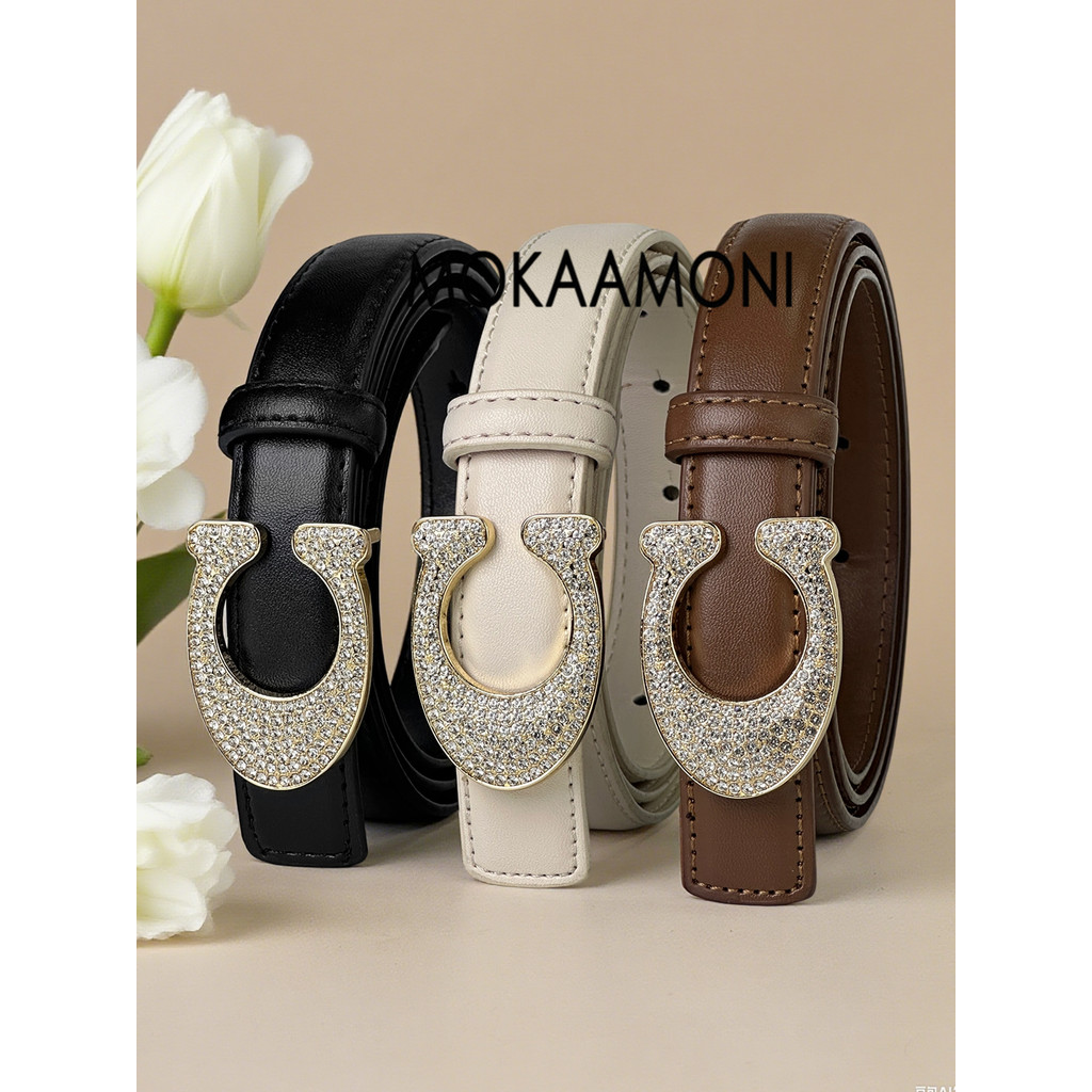 Women's solid color Pu buckle belt, fashion Joker jeans shorts belt, fashion Joker exquisite