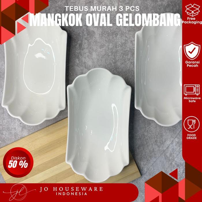 TEBUS MURAH Mangkok buah oval gelombang keramik premium putih polos unik serbaguna JH31-1