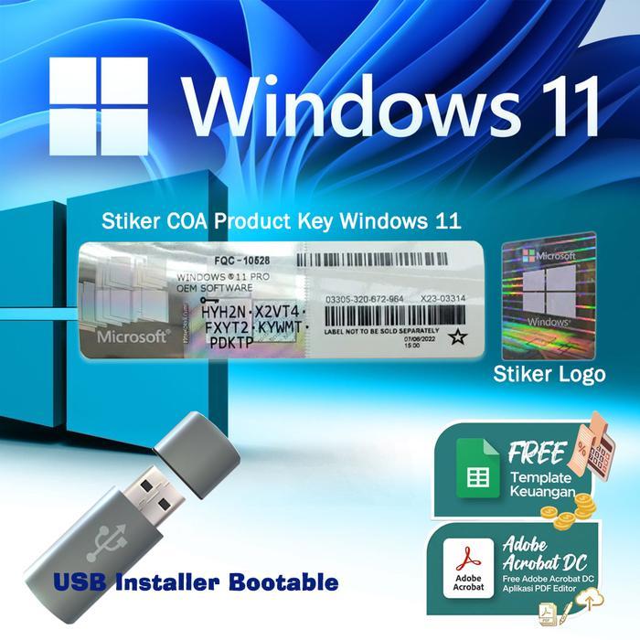 Microsoft Windows 11 Pro COA Product Key Lisensi + USB Installer Bootable + Stiker Logo Hologram