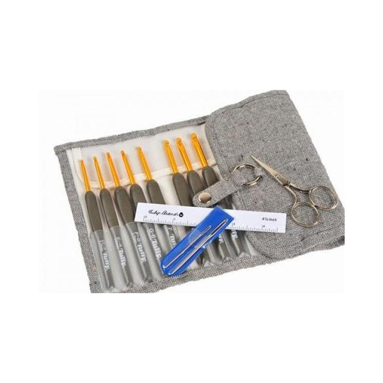 TULIP - Hakpen (Alat/Jarum Rajut) Tulip ETIMO Abu-Gold / Gunting Silver SET