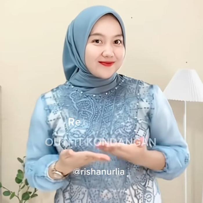 Fiona Outer Jumbo Ld 120 Brokat Organza Full Payet / Tunik Brukat / Baju Hari Raya, Kondangan,