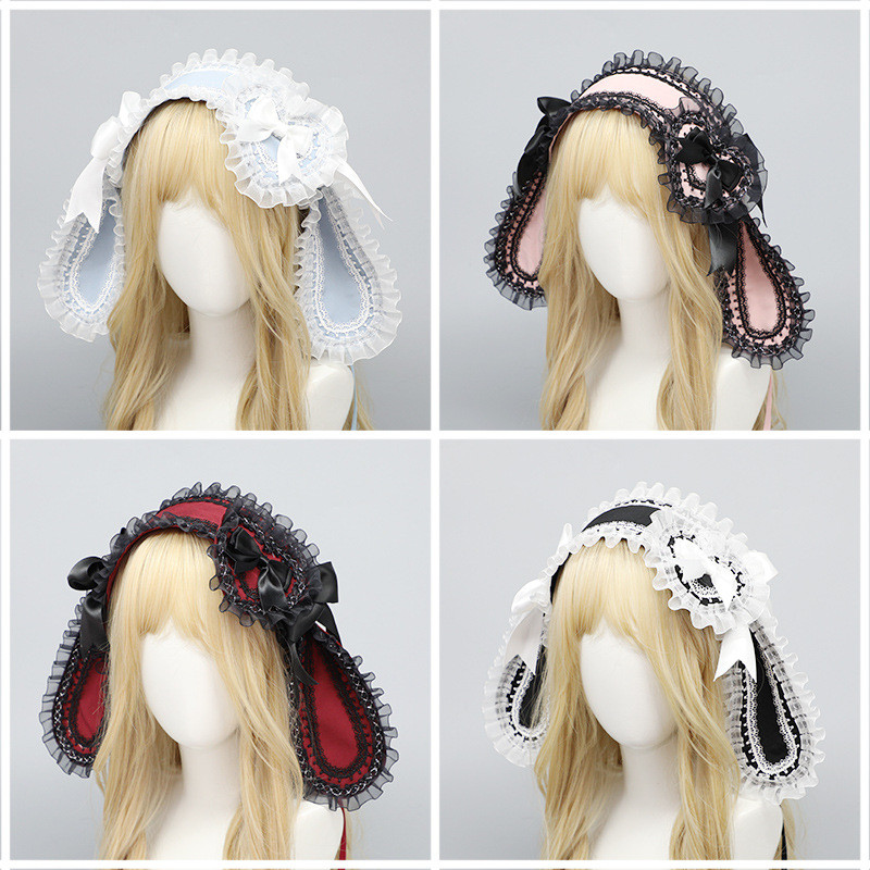 Handmade Original Christmas Lolita Rabbit Ears Headband Cute Heart Bow Headband Harajuku Cosplay