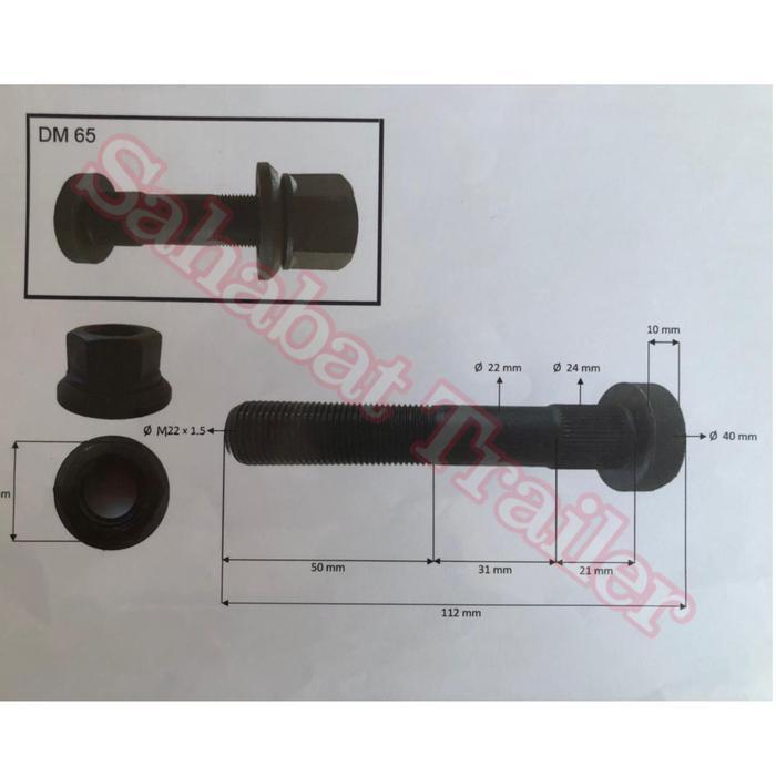Baut Roda York Mur Topi M22 Drate Halus Buntut Trailer #Gratisongkir