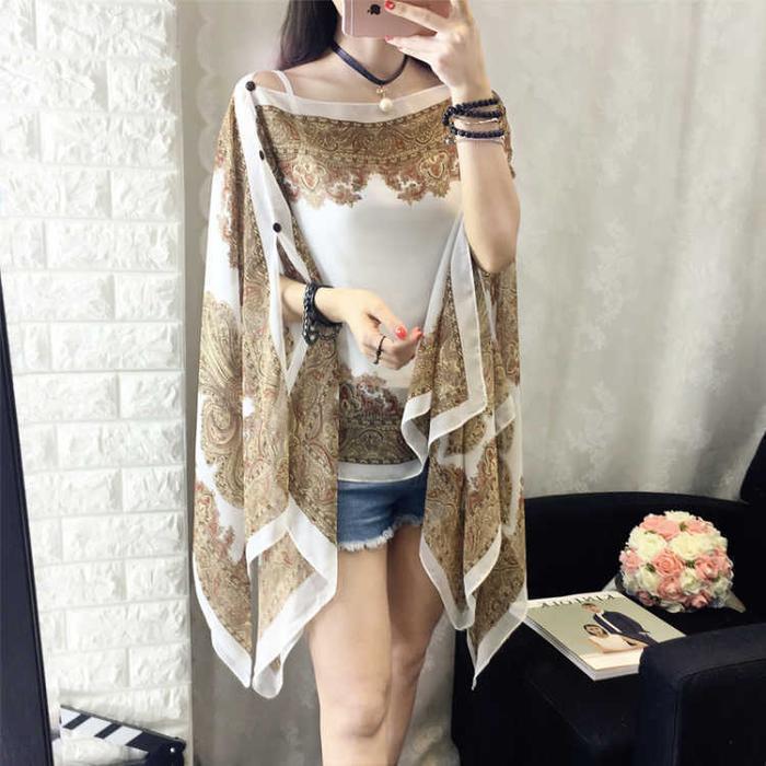 Cardigan Wanita Syal Sutra Serbaguna Selendang Motif Bunga Mutiara Pelindung Uv Outer Pantai Elegan