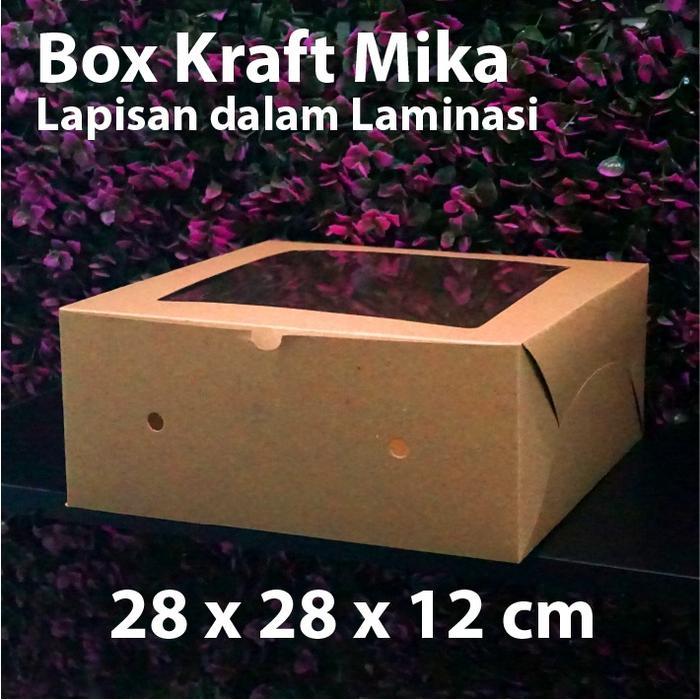 DUS KRAFT 28 X 28 X 12 CM DENGAN MIKA - BOX CAKE COKLAT SNACK