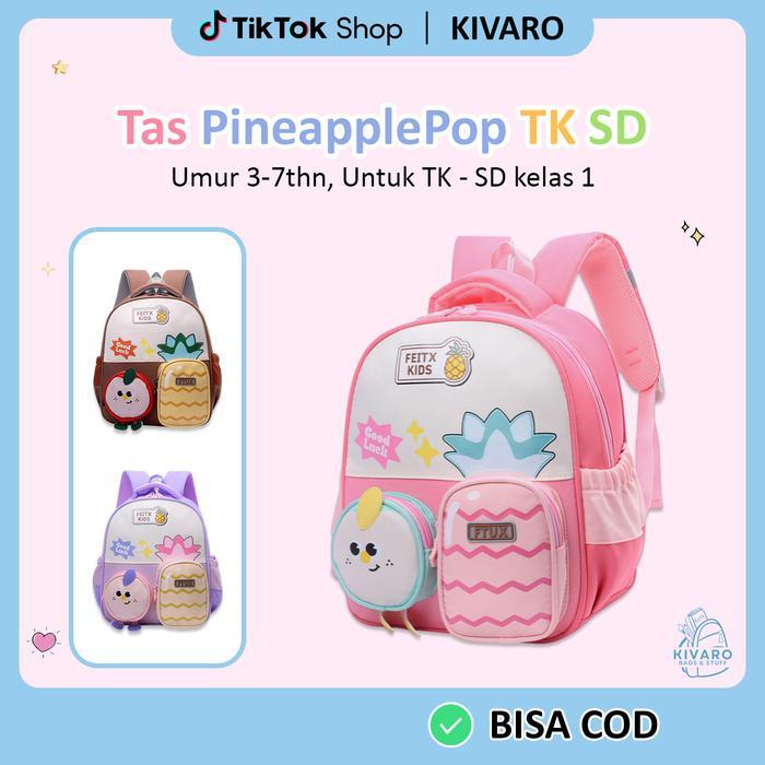 Kivaro Tas Pineapple Pop TK SD Motif Nanas Cerah 35cm Ransel Anak Perempuan 3-7 Tahun Bisa COD