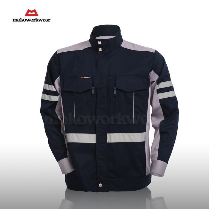 ASLI JAKET SAFETY GREY NAVY MOKOWORKWEAR jaket safety tambang pria baju welder jacket READY STOCK