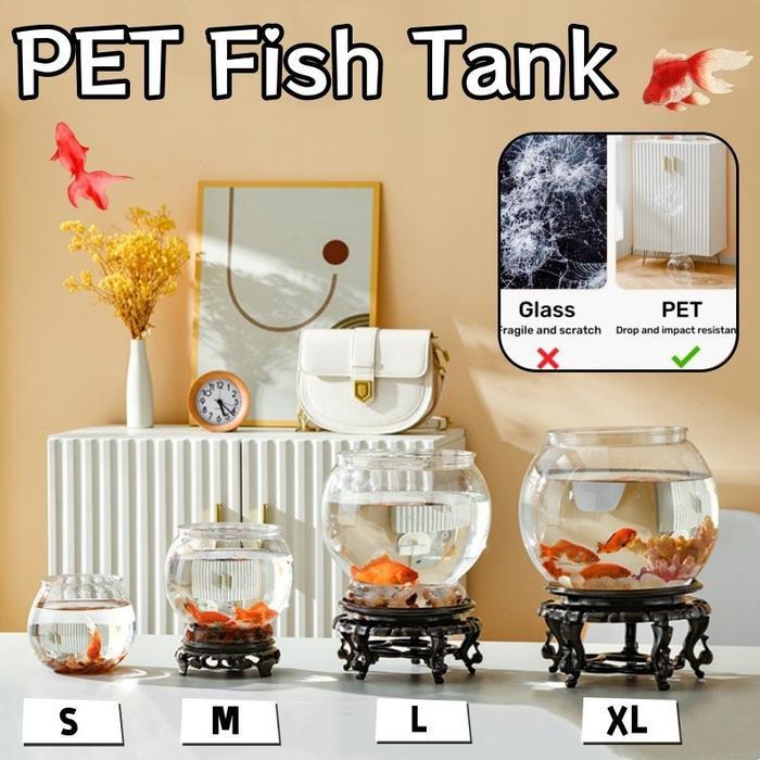 READY STOCK Aquarium Bulat Fish Bowl Dengan Basis Estetik Kaca Ikan Hias Aquarium Bulat Aquarium