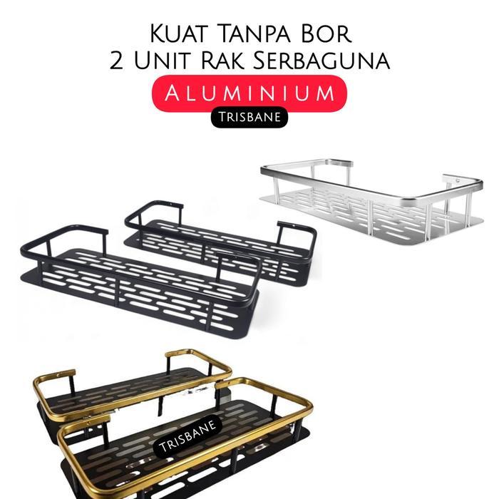 2 Unit Rak Dinding Kamar Mandi Aluminium Organizer Serbaguna Pemasangan Lem/Baut