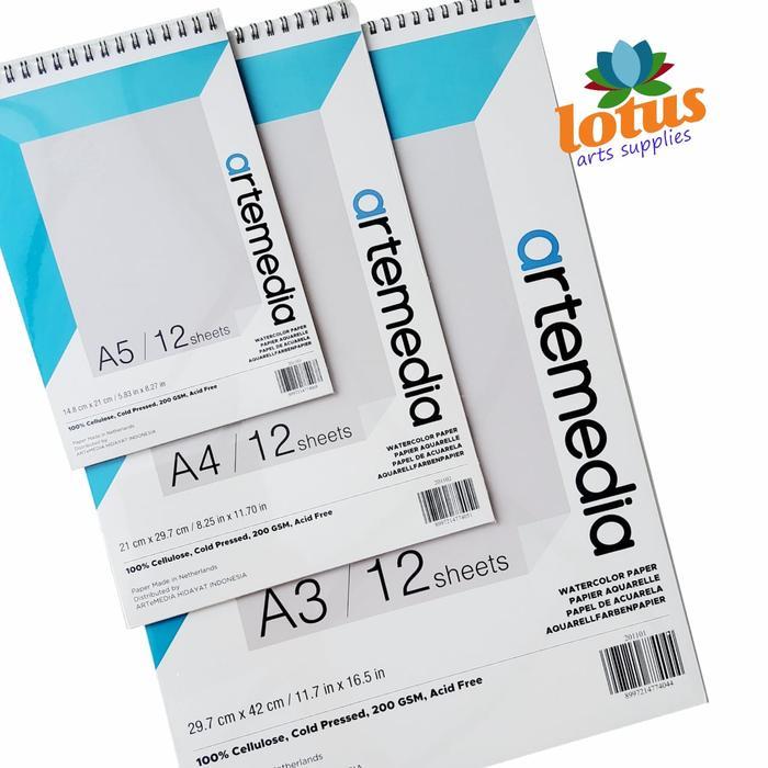 Artemedia Watercolor Book A4 Wirebound Sketchbook 200Gsm 12Sheets Gratis Ongkir