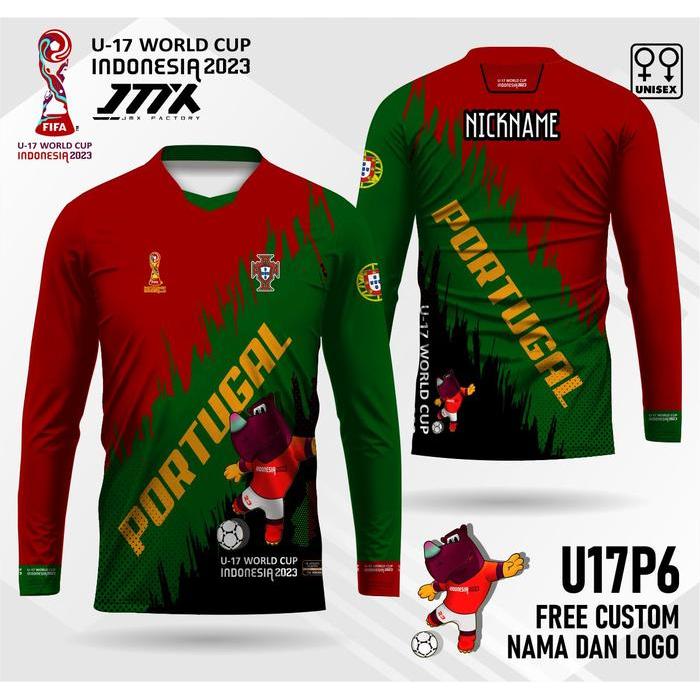 jersey piala dunia u17 portugal lengan panjang kaos piala dunia u17 portugal free custom nama