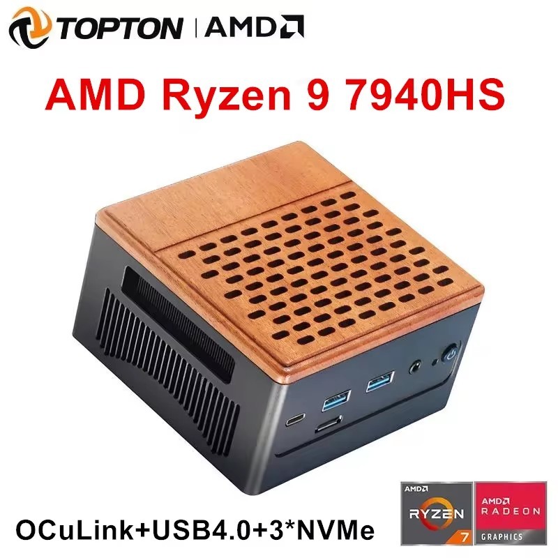 Topton 2*2.5G LAN Oculink Gaming Mini PC AMD Ryzen 9 7940HS 32G DDR5 6400MHz 3*PCIe4.0 USB4 NAS
