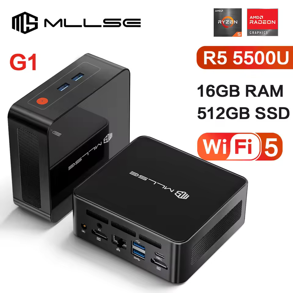 MLLSE G1 Mini PC AMD Ryzen 5 5500U 16GB RAM 512GB ROM Windows 11 Pro WiFi-5