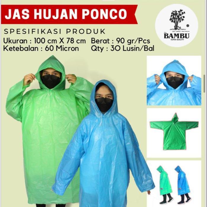 "New" Jas Hujan Mantel Plastik Ponco Sekali Pakai Merk Bambu