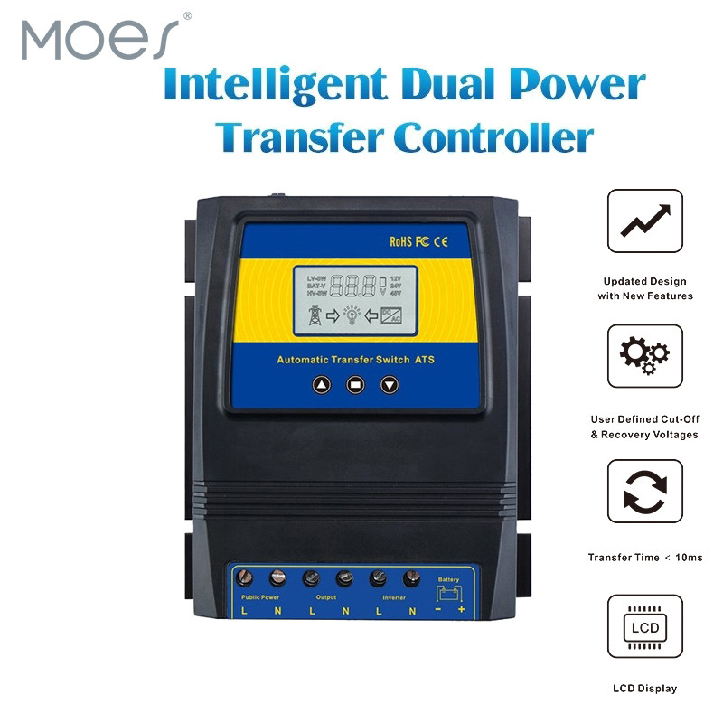 Automatic ATS Dual Power Transfer Switch Solar Charge Controller 12-48V DC/110V-220V AC for Hybrid