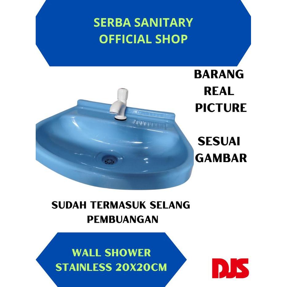 Wastafel plastik warna Biru kualitas tebal ukuran 30 x 40 cm Kran