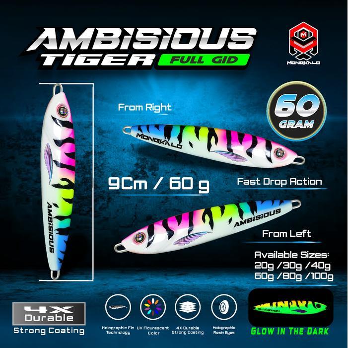 Ready Mongkalo Ambisious Tiger 60 Gram Full Gid Uv Flourescent Umpan Mancing Laut 60Gr Malam Hari