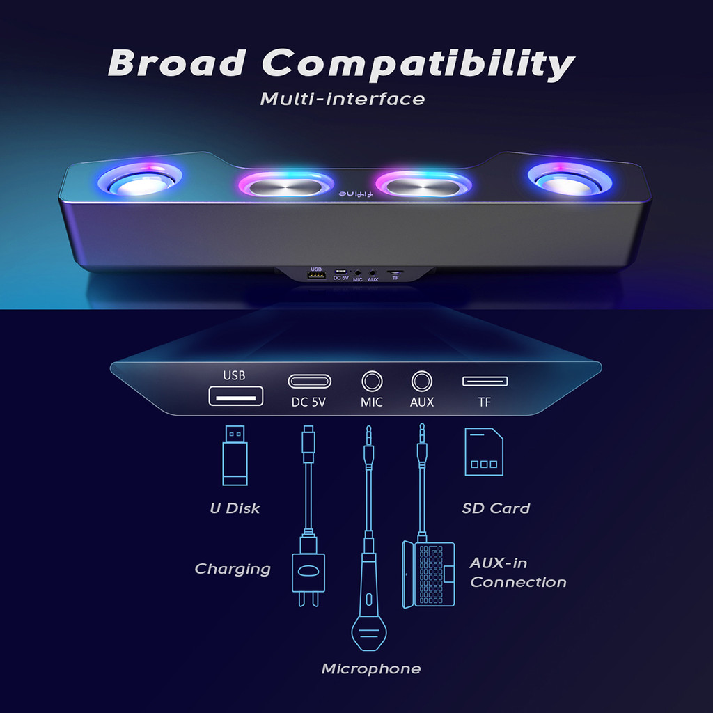 FIFINE Bluetooth RGB Gaming Speakers, Wireless/Wired Computer Speakers with Dynamic Lights for PC,