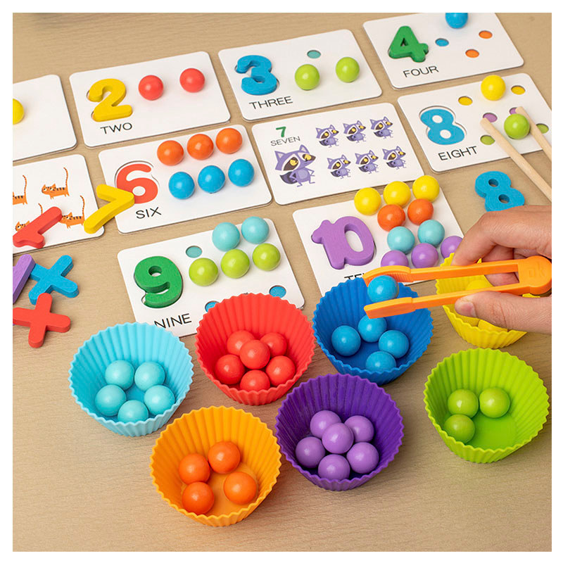 Wooden Montessori Clip Beads Toy Fine Motor Training Color Sorting Matching Early Learning