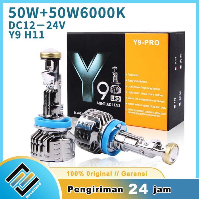 Sepasang 2PCS Y9 Pro / Y7d Mini Projector H4 / H11 Lampu Led Mobil Aes 50 Watt Lampu Led Original