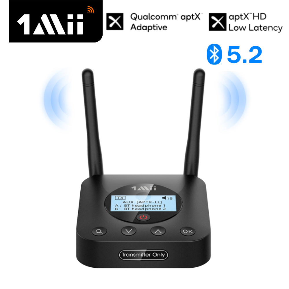 1Mii B06TX+ Bluetooth 5.2 Transmitter Aptx LL/HD/Adaptive,3.5mm AUX Bluetooth Adapter for PC/TV/Home