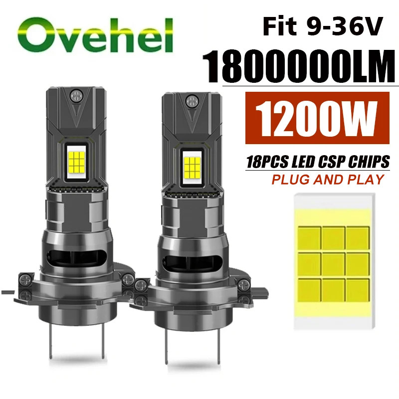 OVEHEL H7 LED Headlight Bulb 18pcs CSP Mini H1 H4 H11 Car Headlamp Lamps Canbus H7 9005 Led Turbo