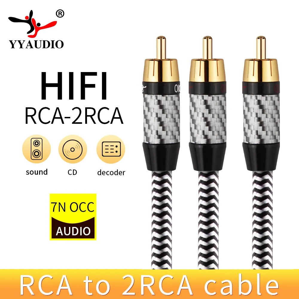 Hifi RCA to 2RCA Cable 99.999%OCC Cable Audio Auxiliary Adapter Audio Cable Splitter Cable AUX RCA Y