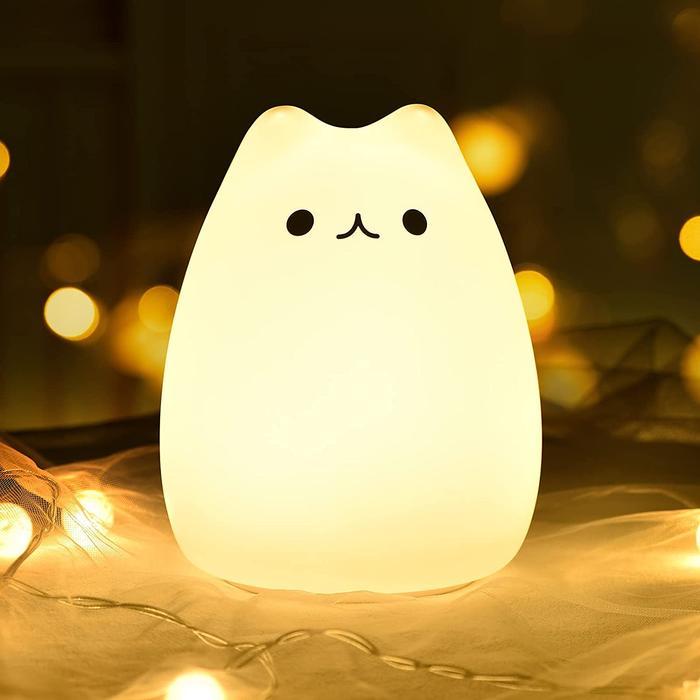 Lampu Tidur LED RGB Cute Cat Lampu Silikon Model Anak Kucing Gemoy