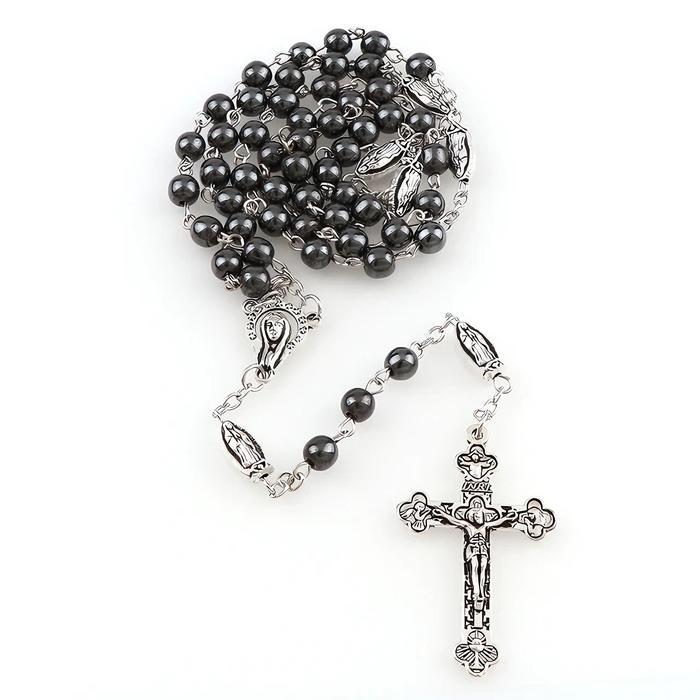 Kalung Rosario Bunda Maria Batu Alam Hematite - Rosario Batu Asli - Rosario Bapa Kami - Rosario