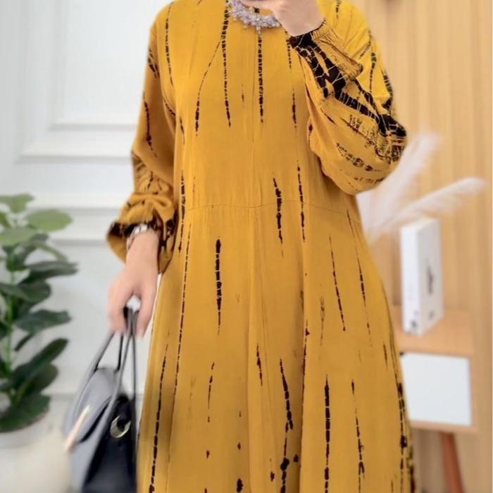 Gamis Rayon Twill Motif Jumputan Gamis Wanita Simple Dan Elegan Gamis Jumbo Terlaris