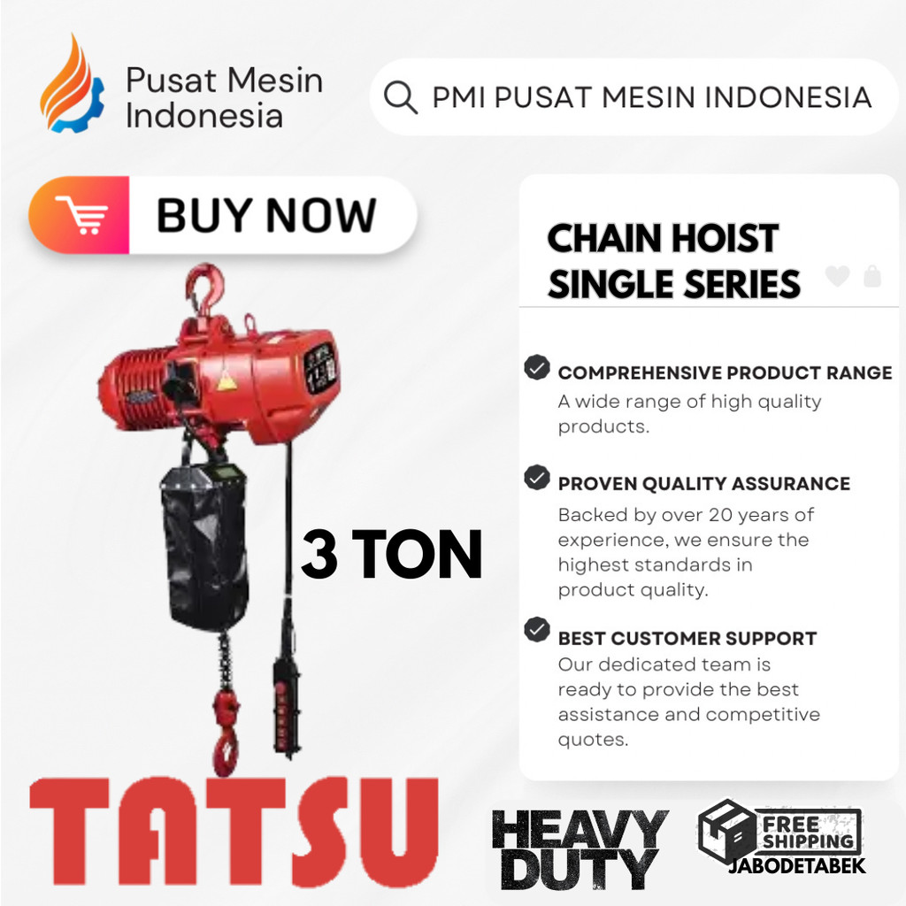 TATSU ELECTRIC CHAIN HOIST 3 TON 3KW 3HP 3PHASE 380V CHAIN  6M SINGLE/11.2mm/5.4m/min " / CHAIN HOIS