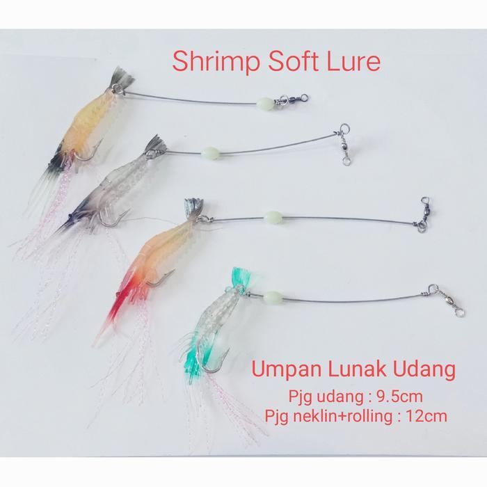 Umpan Pancing Lunak Set Soft Lure Udang Besar Nekllin + Rolling + Kail