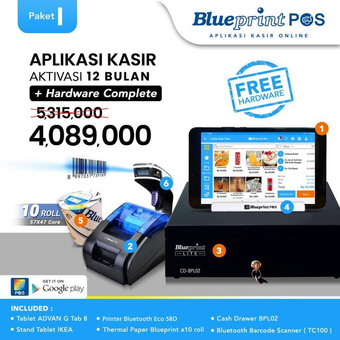 Paket Mesin Kasir Android 8inch + Apps BLUEPRINTPOS 1 Thn