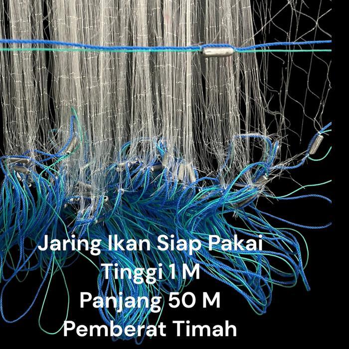 Jaring Ikan Siap Pakai Jaring Ikan Bentang Jaring Pukat Jaring Meteran Tinggi 1M Panjang 50M