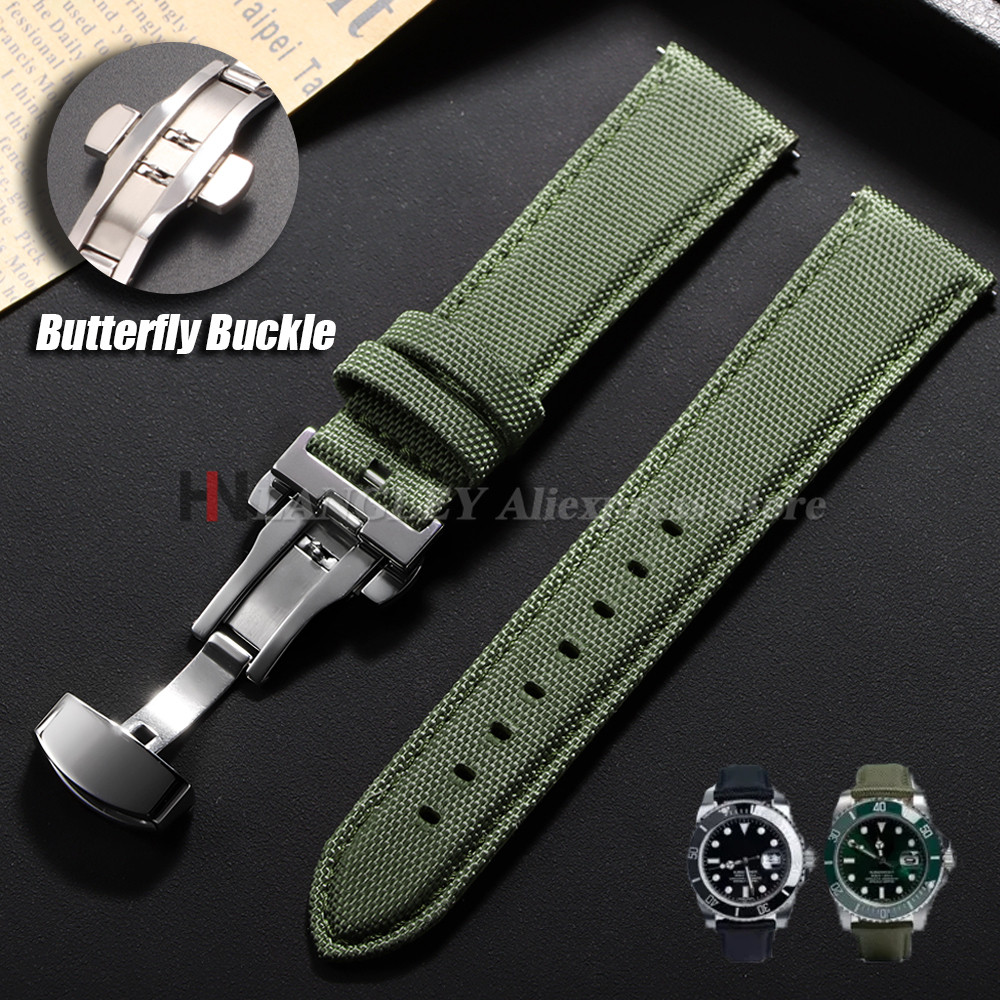 Sailcloth Watch Strap 20mm 22mm for Omega for Seiko Business Nylon Butterfly Buckle Waterproof Men
