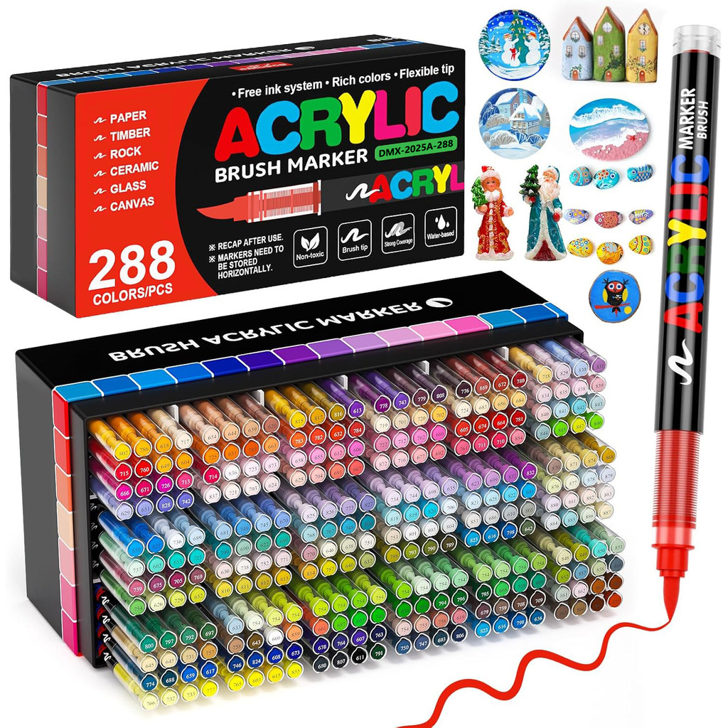12-366 Colors Acrylic Marker Set Waterproof Acrylic Brush Marker Professional Acrylic Painting