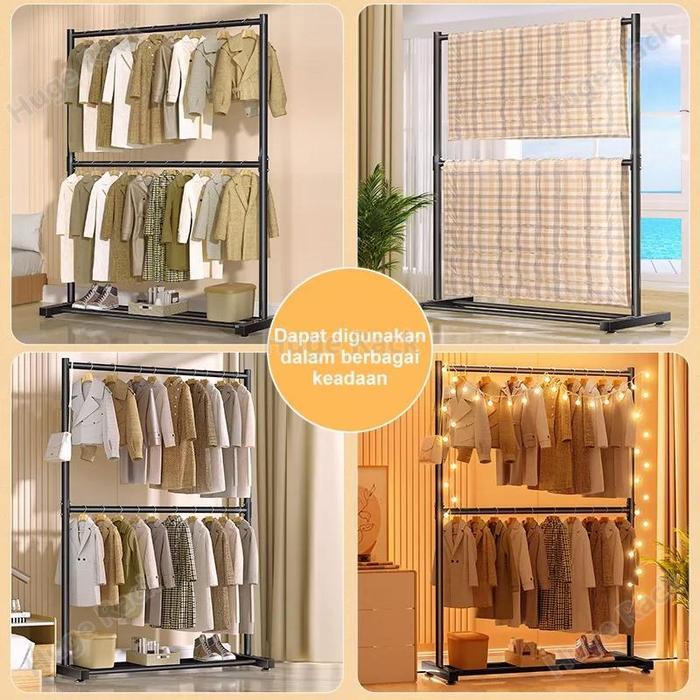 Rak Gantungan Baju Besi double Gawang Baju Jemuran Pakaian Portable Jemuran Baju Jemuran Rak Baju
