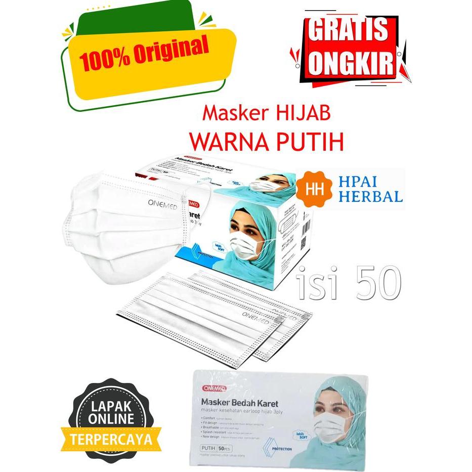 Masker Hijab Onemed Warna Putih Isi 50 Perbox - Hijab Masker Putih Onemed