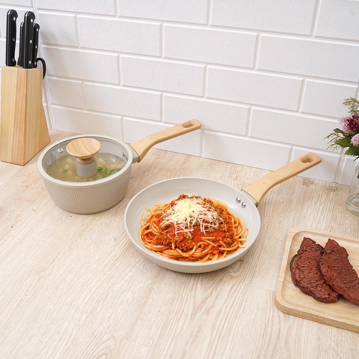VYN Culinart Set 2 Pcs Wajan Penggorengan & Panci Saucepan - Abu-Abu Cookware Set Wajan Saucepan