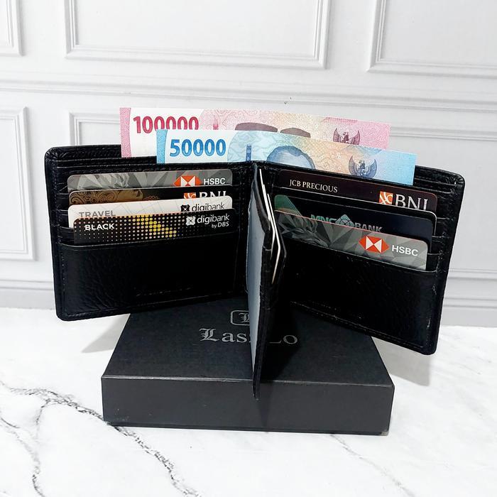 TERMURAH Dompet pria kulit trifold black mill smooth Laszlo genuine leather wallet 373L
