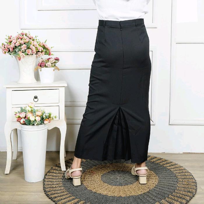 ROK KERJA SPAN REMPEL BELAKANG / ROK FORMAL / ROK GURU ROK MAXI Hitam Panjang Nyaman Karet Pensil
