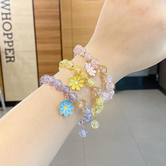 Gelang Manik-Manik Kristal Anak-Anak Daisy Gelang Perhiasan Tangan Gadis Kecil Yang Lucu Gelang