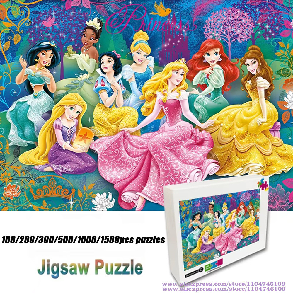 Disney Princess Jigsaw Puzzle for Kids Puzzle Jigsaw 108/200/300/500/1000Pcs Cartoon Pictures