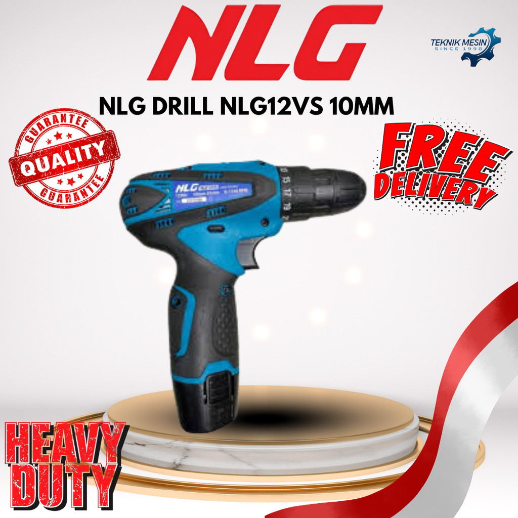 NLG DRILL NLG12VS 10MM CORDLESS DRILL SET 2X1.5AH / MESIN BOR TANGAN CORDLESS / MESIN BOR BESI KAYU 