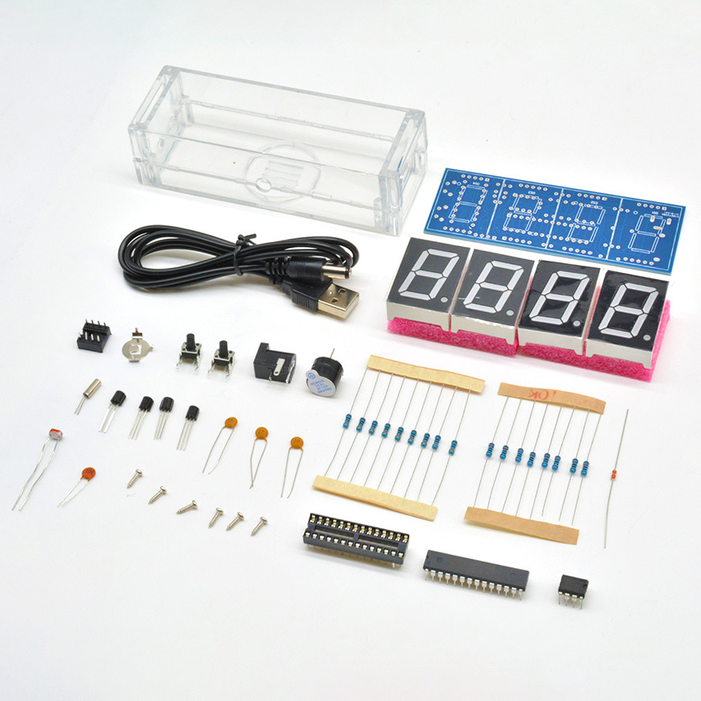 4-Digit LED Digital Electronic Temperature Clock DIY Kit Electronic Clock LED Microcontroller with T